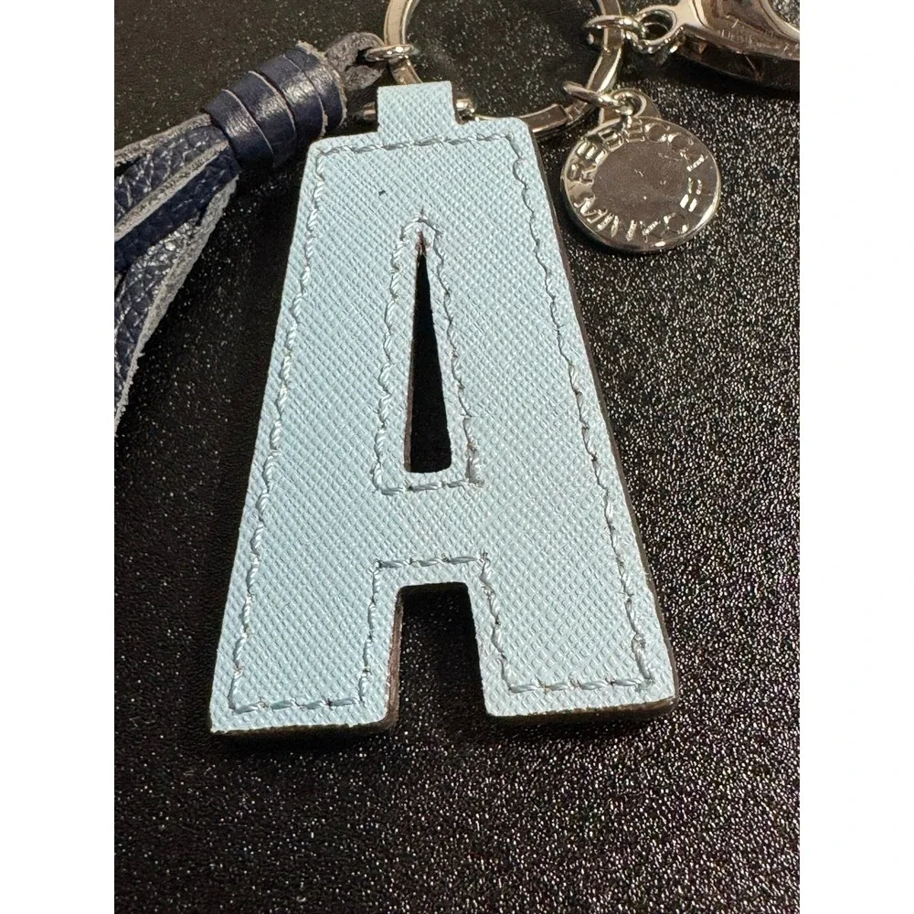 Rebecca Minkoff Letter A Light Blue Saffiano Tassel Charm Keychain‎ Bag Fob - Picture 3 of 12